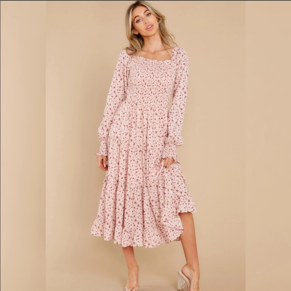 AURA midi floral dress with smocked top
